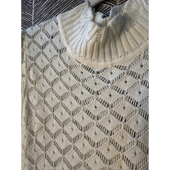 Ivory Knit Dress Short Sleeve Mock Neck Diamond Pattern L - Picture 2 of 10